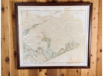 Large Framed Nautical Chart Of Block Island Sound - 1990