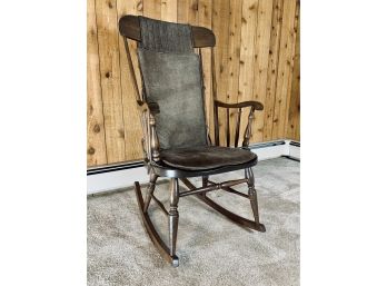 Dark Wood Rocking Chair With Tie On Cover (suede)