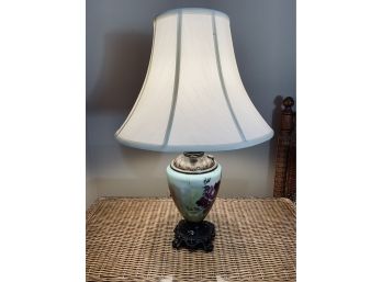Painted Victorian Ceramic And Metal Table Lamp - Floral Motif