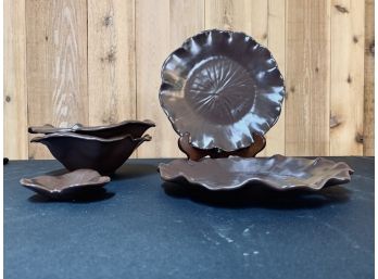 Small Collection Of Brown Ceramic Cabbage Dishes - Unmarked
