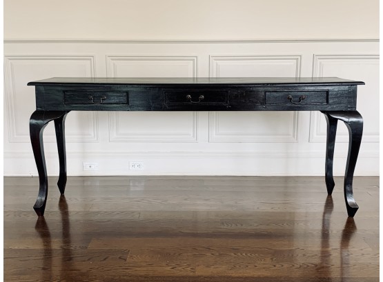 Stained Black 3 Drawer Console Table With Cabriole Legs
