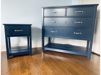 Navy Blue Pottery Barn 4 Drawer Dresser And Single Nightstand With Stainless Hardware