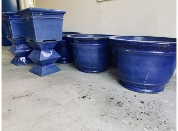 Collection Of 6 Gorgeous Terracotta Pots - 4 Round, 2 Square And 2 Garden Stools