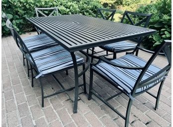 Fabulous Restoration Hardware Carmel Rectangular Dining Table With 6 Chairs And Cushions - Brushed Iron