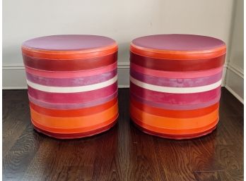 Pair Of 4Me Multicolor Stools/ottomans - Purple, Red, Orange, Pink, Tan