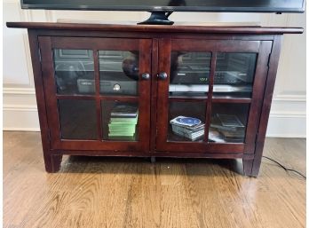 Cherry Wood Media Cabinet With 2 Glass Panel Doors