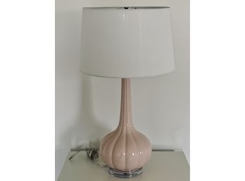 Pink Ceramic Lamp With Lucite Base With White Linen Shade