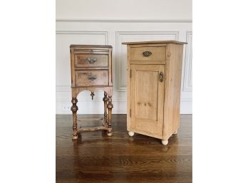 Pair Of Antique Wood Side Tables - Dark Wood And Pine