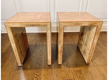 Pair Of Modern Wood Side Tables - Asian Influenced