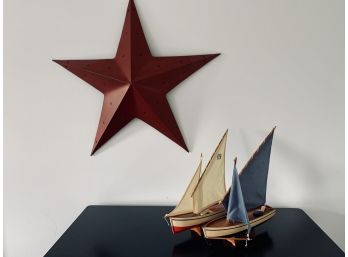Pair Of Decorative Model Sailboats And Hanging Metal Red Star