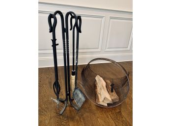 Wrought Iron Fireplace Tools And Modern Metal Copper Wire Wood Holder