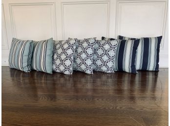 Collection Of 7 Restoration Hardware Outdoor Throw Pillows - Blue And White