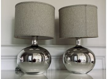 Pair Of Mercury Glass Lamps With Sand Linen Shades