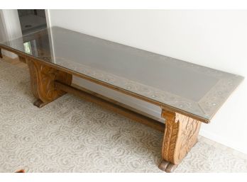 Antique Alter Table From The Philippines Inlaid With Mother Of Pearl With Glass Top