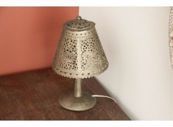 Small Tin Lace Lamp In Brass Color W/Elephant Detail From Sri Lanka