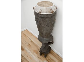 Antique African Drum On Stand