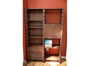 Mid Century Modern 2 Piece Display Wall Units W/Bar And Drawers