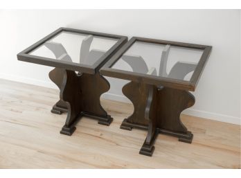 Pair Of Wood And Glass Top Side Tables