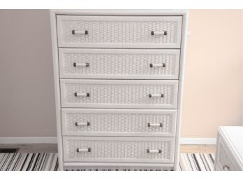 Vintage White Tall Dresser With Painted White Rattan Front
