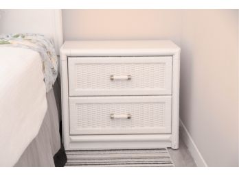 Pair Of White Wood Nightstands With White Rattan Fronts