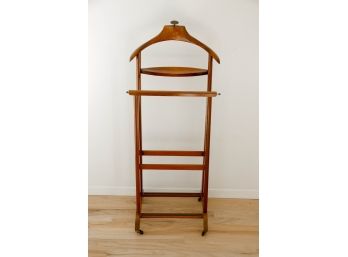 Antique Wood Valet Stand On Wheels