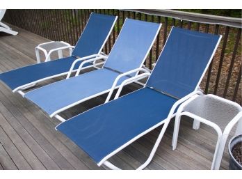 Set Of 3 Blue Telescope Casual Patio Lounges - 2 Royal, 1 Periwinkle - 2 Side Tables