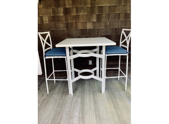 White Marble Top & Metal Base Bistro Table With 2 Bar Chairs