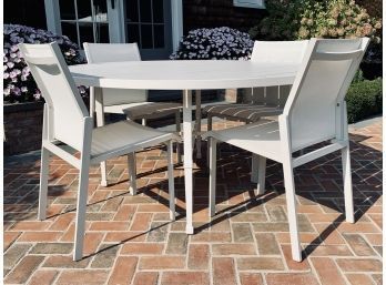 Round White Metal Table With Four Chairs
