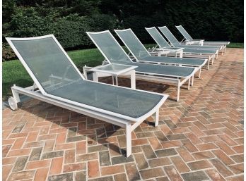 6 Brown Jordan Chaise Lounges With Green Mesh And White Metal
