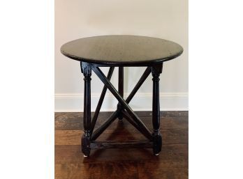 Round Dark Wood Side Table With Triangle Base