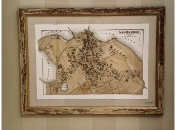 Framed Vintage Style Map Of Sag Harbor In Distressed Frame