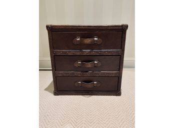 Small 3 Drawer Chest Of Drawers With Faux Leather Finish And Leather Pulls