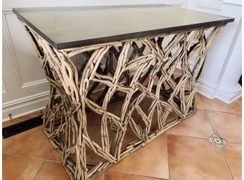 Driftwood Console Table With Painted Wood Top
