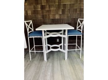 White Marble Top & Metal Base Bistro Table With 2 Bar Chairs