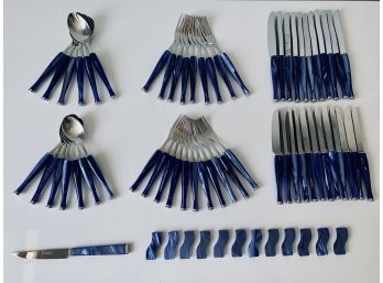 Handmade Modigliani Blue 18/10 Stainless Steel Italian Flatware Set