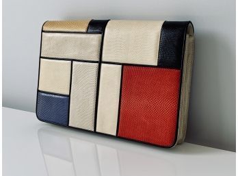 Judith Leiber Envelope Clutch With Removable Strap- Cream With Multicolored Leather