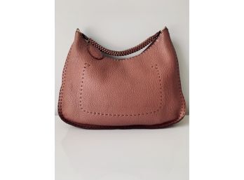 Fendi Rose Colored Leather Hobo Shoulder Bag With Brass Detail