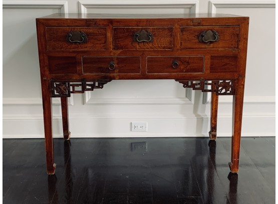 Antique Asian Wood Sideboard With 5 Drawers