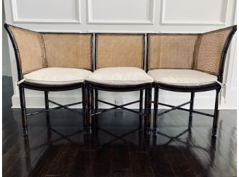 Chippendale Style 3 Piece Seating With Cane Seats And Backs And Sand Cushions