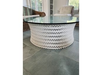 Large White Round Resin Coffee Table With Glass Top Added