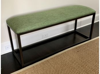 Modern Green Fabric And Black Metal Framed Bench