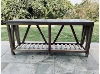 Outdoor Teak Console Table With Stone Top