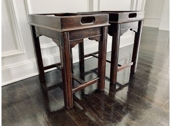 Pair Of Bausman And Company Country English Side Tray Tables - Dark Wood
