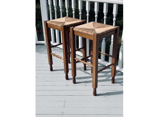 Pair Of William Sonoma Outlet Stools With Rush Seats