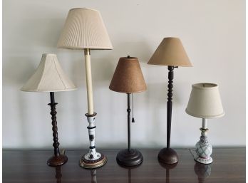 Collection Of 5 Stick Lamps - Wood, Brass, Ceramic