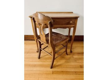 Antique Birdseye Maple Desk And Chair With Cane Seat
