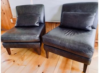 Pair Of Pottery Barn Faux Leather Chairs - Brown