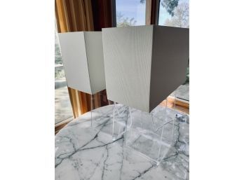 Pair Of Design Within Reach Tube Top Table Lamps With Pablo Shade