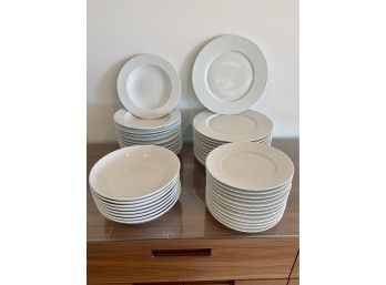 Set Of White Pillivuyt Basket Weave Dishes & Pasta Bowls