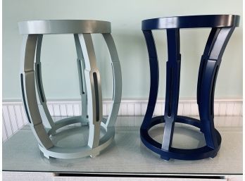Pair Of Painted Wood Side Tables - Blue And Green